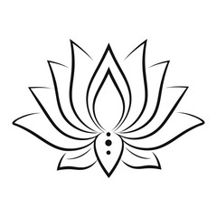Filigree lotus flower, black vector, hand drawn