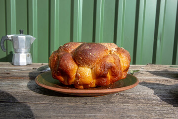 homemade sweet buns on vintage plates.