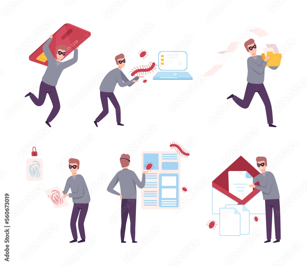 Poster scammer stealing personal privacy data and money from smartphone and computer set. internet phishing