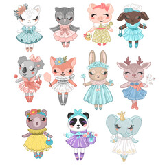 Panda, fox, Koala, rabbit, owl, cat - cute animal characters. Vector hand drawn illustrations
