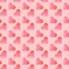 Seamless pattern with watercolor hearts. Romantic love hand drawn backgrounds texture. For greeting cards, wrapping paper, wedding, birthday, fabric, textile, Valentines Day, mothers Day, easter