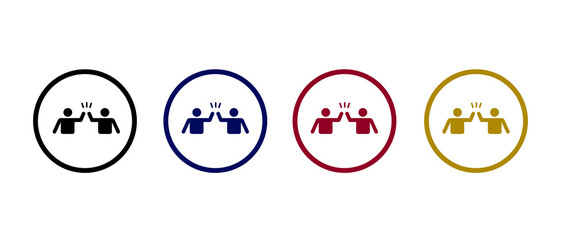 High five hand gesture icon. Friendship concept in different circle background.