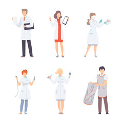 Hospital medical staff characters set. Otolaryngologist, radiologist, laboratory, assistant cartoon vector illustration