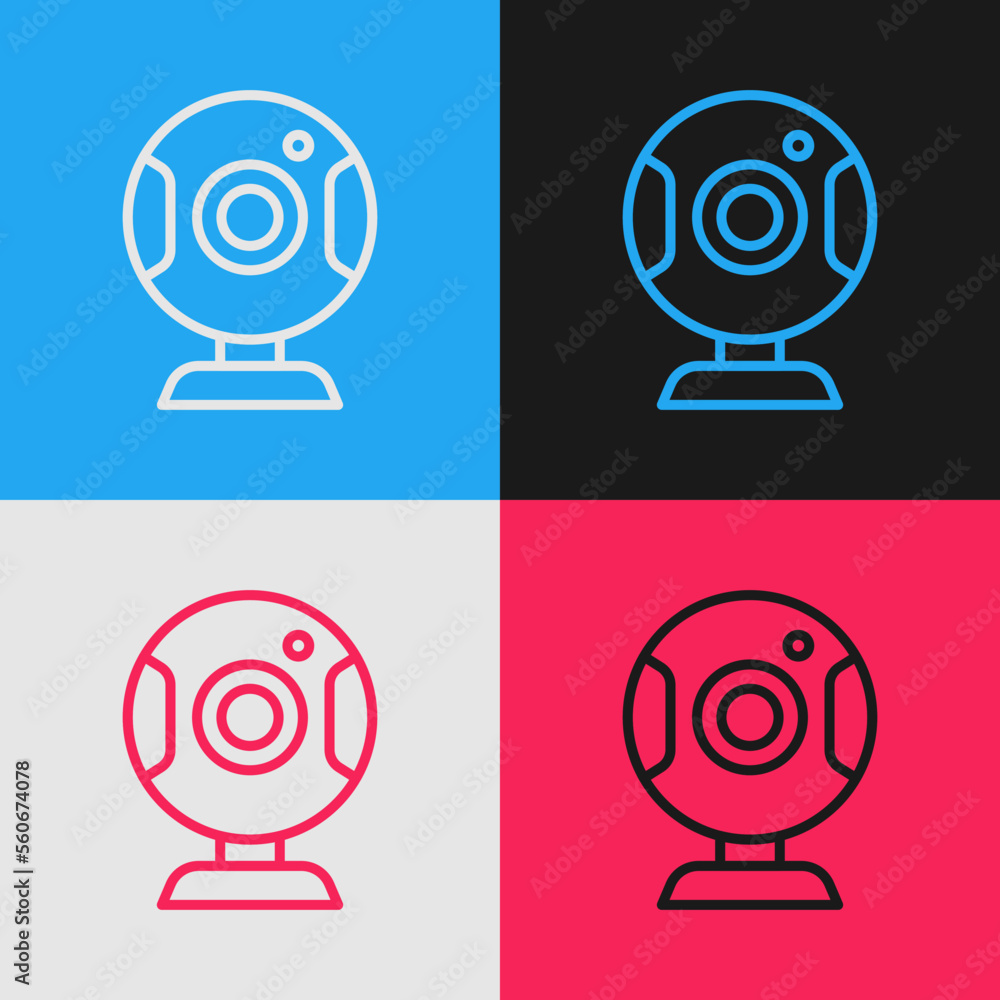Aufkleber pop art line web camera icon isolated on color background. chat camera. webcam icon. vector