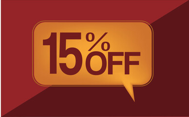 15 percent off. Discount for big sales. yellow balloon on red background