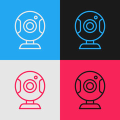 Pop art line Web camera icon isolated on color background. Chat camera. Webcam icon. Vector