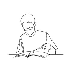 Vector illustration of a boy reading a book drawn in line art style