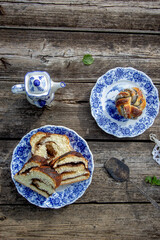 homemade sweet buns on vintage plates