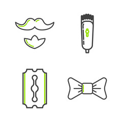 Set line Bow tie, Blade razor, Electrical hair clipper shaver and Mustache and beard icon. Vector