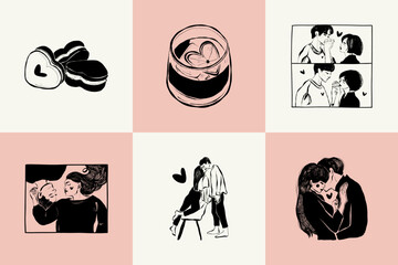 Saint Valentine's day hand drawn trendy vector illustration. Love card design. Cute doodle romantic. Romantic poster, greeting banner, trendy t-shirt print