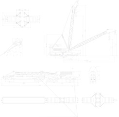 vector illustration sketch of heavy equipment crane for building construction with dimensions