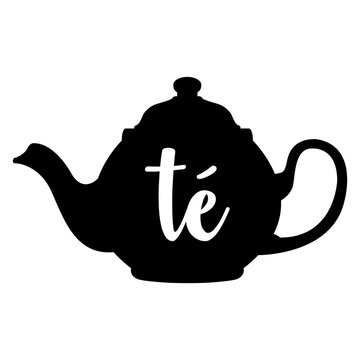 recommend clip art: Logo aislado con silueta de tetera con palabra té en español en texto manuscrito