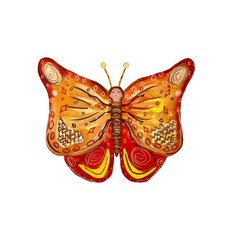 Butterfly textured red a watercolor flat sketch 