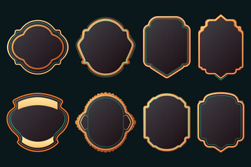 Set of blank empty dark shields. Shield badge shapes. Vintage frames for emblems, labels, insignia