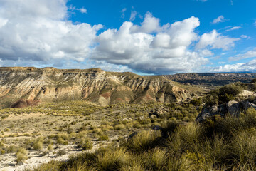 Obraz premium view of the Gorafe desert and red clay canyons in southern Spain