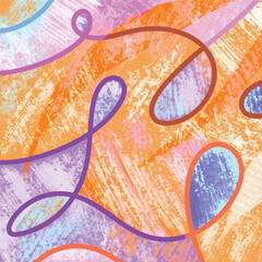 Messy multicolored vector background with brush stroke grunge texture isolated with lines decoration. Decorative wallpaper template vector with orange and purple colors.