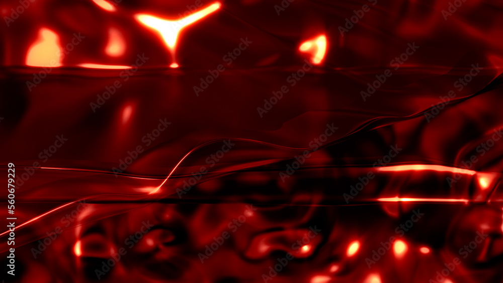 Poster dark glowing red reflective waves bokeh backdrop - abstract 3d rendering