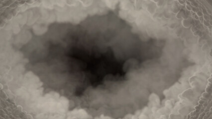 Grey smoke frame for content like tunnel in clouds, isolated - object 3D illustration