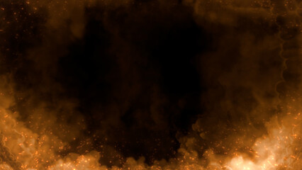 Bottom screen frame of burning clouds or smoke with sparks, isolated - abstract 3D illustration