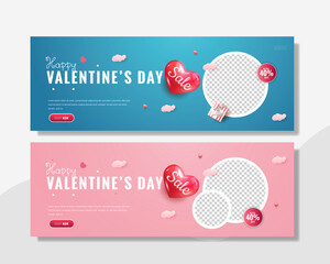 web banner valentine day sale template with pink and blue color. verry easy use.