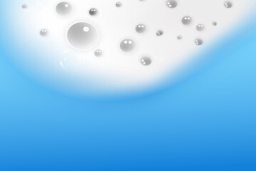 Bath foam isolated on blue background. Shampoo bubbles texture.Sparkling shampoo and bath lather vector illustration.