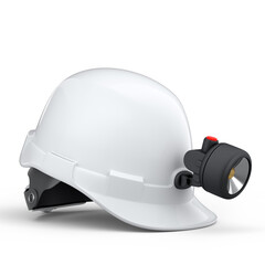 White safety helmet or hard cap with flashlight isolated on wihte background
