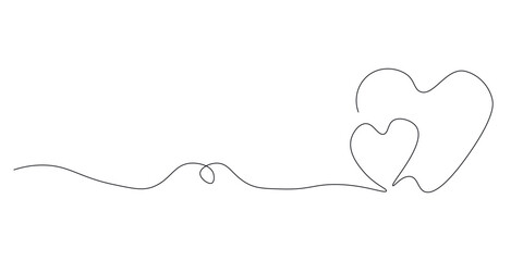 Two hearts drawn in one line. Abstract symbol of love. Vector illustration