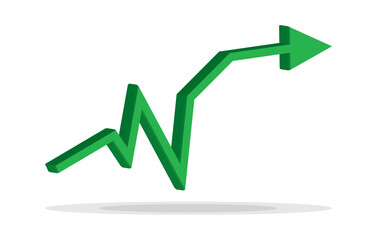 Growing business 3d green arrow on white. Profit arow Vector illustration.Business concept, growing chart. Concept of sales symbol icon with arrow moving up. Economic Arrow With Growing Trend.