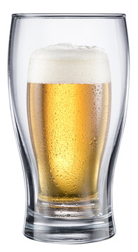 Conceptual picture of glass of beer inside of empty glass. File contains clipping path.