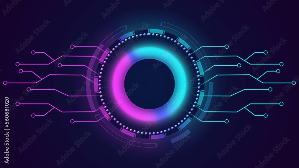 Aufkleber futuristic glowing hud circle element with circuit line - abstract technology background - 3d illust