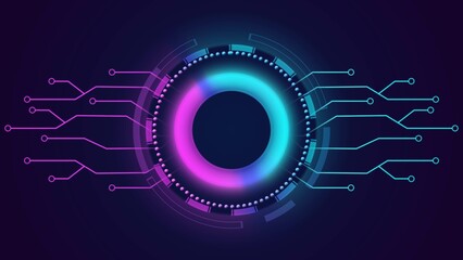 Futuristic glowing HUD circle element with circuit line - abstract technology background - 3D Illustration