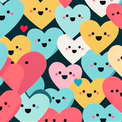 Many hearts in multi-colors cartoon background. Generative AI