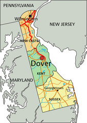 Delaware - Highly detailed editable political map with labeling.
