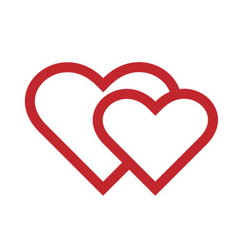 
Image of two red hearts on a white background in honor of valentine's day or wedding