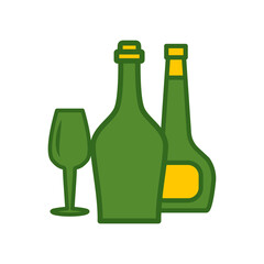 wine glass, bottles, icon, color, design,flat, style,trendy collection,template