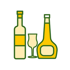 wine glass, bottles, icon, color, design,flat, style,trendy collection,template