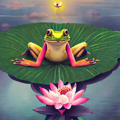 frog sitting on the lotus flower