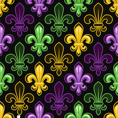Geometric pattern with fleur de lis symbol. Diagonal square grid. Illustration for Mardi Gras carnival. Vintage illustration for prints, clothing, holiday, surface design © OA_Creation
