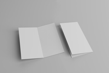 Bi fold or Vertical half fold brochure mock up isolated on soft gray background