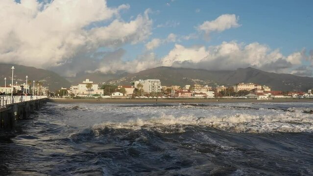Bad weather and storm in Marina di Massa Tuscany Italy.