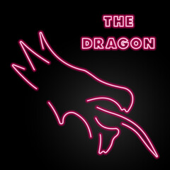 dragon neon sign, modern glowing banner design, colorful modern design trends on black background. Vector illustration.