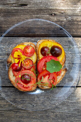 bruschetta with fresh colorful tomatoes.