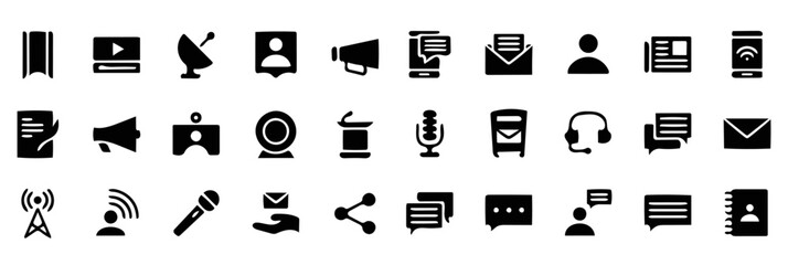 vector illustration, communication icon set, basic icon set, advice icon set, solid icon