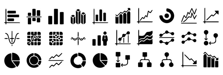 vector illustration, charts icon set, diagram icon set, graph icon pack, solid icon