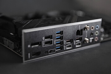 USB 3.0 ports on motherboard panel close-up