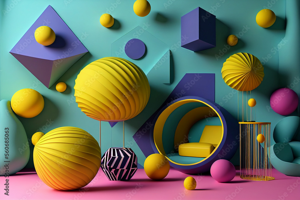 Poster abstract background composition. room with geometrical shapes. trendy minimal interior. created with