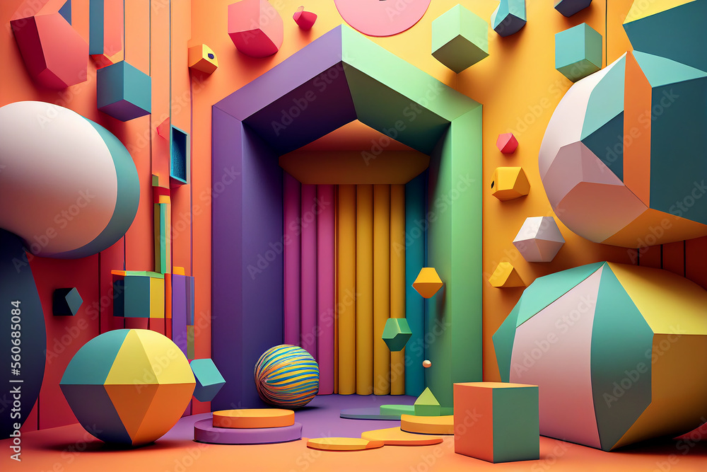 Aufkleber abstract background composition. room with geometrical shapes. trendy minimal interior. created with