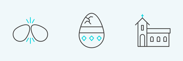 Fototapeta premium Set line Church building, Easter eggs and Cracked icon. Vector