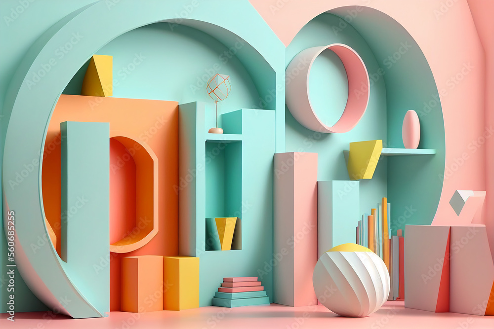Aufkleber abstract background composition. room with geometrical shapes. trendy minimal interior. created with
