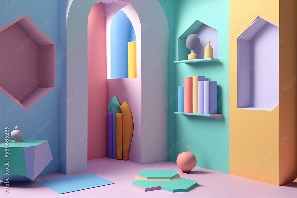 Poster abstract background composition. room with geometrical shapes. trendy minimal interior. created with